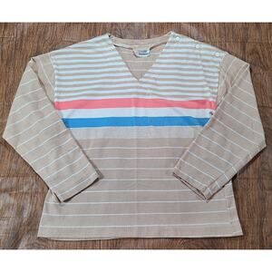 Vintage 1980s CRISTIN STEVENS Womens Snap Shoulder Sz Med Striped Long Sleeve